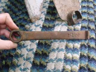 Rustic Antique Barn Dug Iron Farm Tools Closed Wrench Z 300 and Hoe 