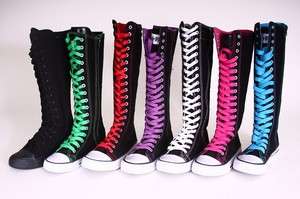   high top women sneaker canvas boots black with colors laces  
