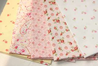 Romantic Pink &Yellow 5 Different Quilt Fabric Bundle  