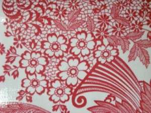RED PARADISE LACE VINTAGE STYLE OILCLOTH VINYL FABRIC  