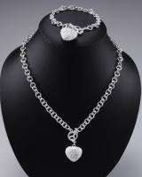wholesale  SOLID silver Heart Necklace+Bracelet 1AAAAAP2 