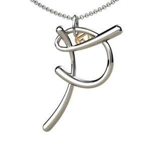   14K Gold Script Initial P Pendant with chain Franco Vincente Jewelry