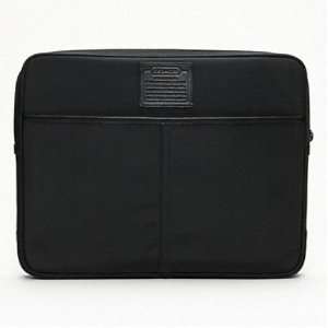  Coach 13 inch Laptop Sleeve Case Black Nylon Leather Trim 
