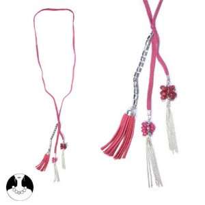   paris women necklace long necklace 84 cm silver fushia glass Jewelry