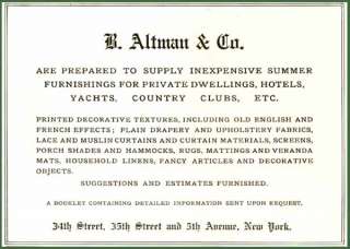 1908 B. ALTMAN & CO. AD FOR YACHT & CLUB FURNISHINGS  