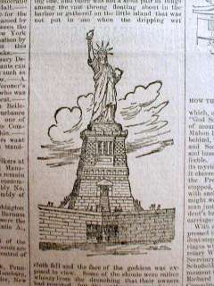 1886 newspaper w STATUE OF LIBERTY 1st unveiling  4 engravings VERY 