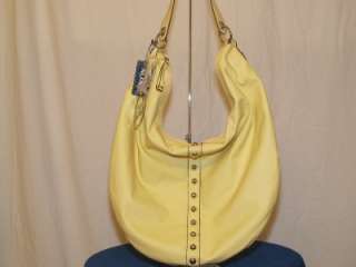   LEATHER Like STUDDED Handbag HOBO Purse by XOXO Pale Yellow/Butter