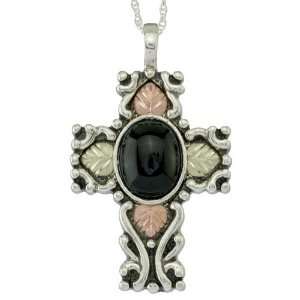   Hills Gold by Coleman Oxidized Silver and Onyx Cross Necklace Jewelry