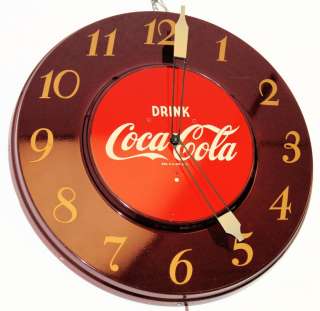 1950s Metal Coca Cola Authentic Vintage Clock 17 Maroon Works Great 