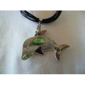   Inlaid Abalone Shell Dolphin Pendant Necklace 