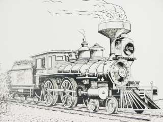 LARGE PEN AND INK DRAWING CANADIAN NATIONAL 040 TRAIN  