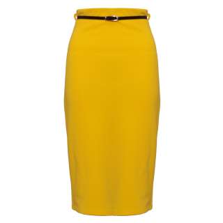 WOMENS YELLOW MIDI LENGTH BELTED PENCIL SKIRT SIZE 8 14  