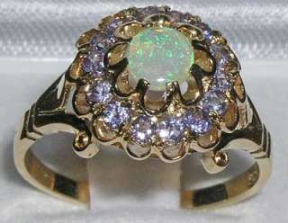 RARE SOLID YELLOW GOLD FIERY OPAL TANZANITE ESTATE RING  