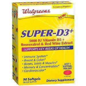   Super D3+, 5000IU Vitamin D3, Softgels, 90 ea 