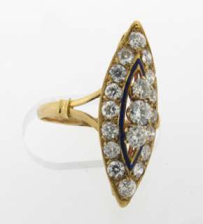 Antique Art Deco Enamel 1.2C Diamonds 18k Gold Ring  