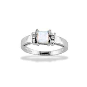  14k White Gold Fire Opal Gemstone Diamonds Ladies Ring 