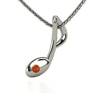   Musical Note Pendant, 14K White Gold Necklace with Fire Opal Jewelry