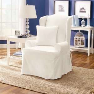 Sure Fit Twill Supreme 1 Piece Wing Chair Slipcover, White  