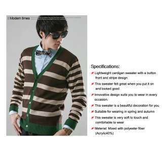 NWT Mens V Neck Striped Cardigan Knit Sweater Style Stripe Brown Size 