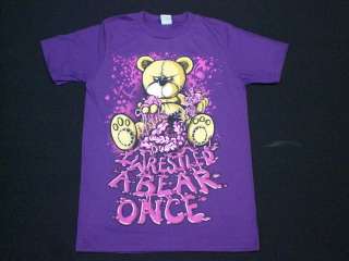 IWRESTLEDABEARONCE Purple Emo Splatter Bear Mens T SHIRT SIZE S  