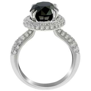 47 Carat Black Diamond Engagement Ring Vintage Style 14K White Gold 