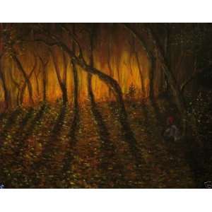 Original Golden Forrest Oil Pastel Painting Signed By Artist (Unframed 