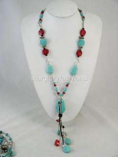 Beautiful Nature Torquoise Red Coral Pandent Long Necklace