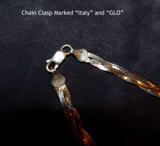 ITALIAN GOLD VERMEIL TRI COLOR BRAIDED HERRINGBONE NECKLACE   20 LONG 