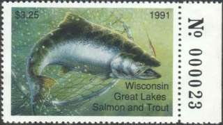 WISCONSIN Revenue Stamp Great Lakes Salmon & Trout Wooton 10  