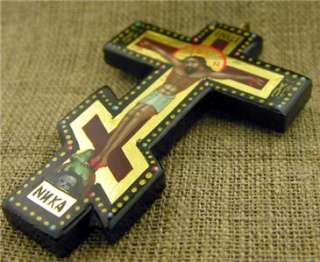Hand Painted Pectoral Cross Crucifix Wood AUTHENTIC RUS  