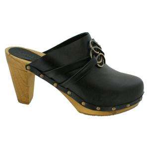 Sanita Maria Wood Plateau Clogs in Black Leather   Factory 2nd  