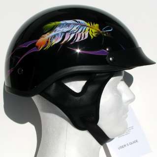 Womens DOT Motorcycle Helmet Feather Ladies Black [L]  