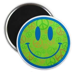    2.25 Magnet Smiley Face With Peace Symbols 