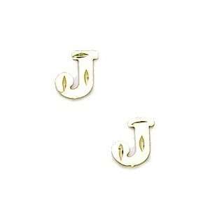  14k Yellow Gold Initial J Stamping Earrings   Measures 
