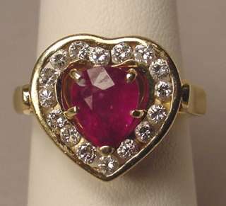 Beautiful Vintage Heart Shaped Ruby Diamonds 14K Gold Ring  