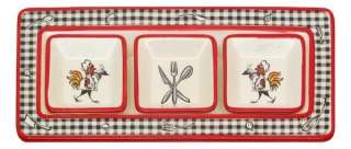 Chicken Relish Dishes w/ Tray Ceramic Rooster Chef Gift  