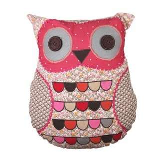 Patchwork Wise Owl Cushion + Cover Green Red Pink Gre  