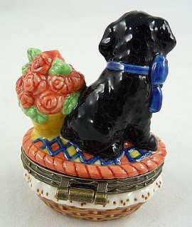 Black Lab Puppy in Basket Porcelain Hinged Box PHB Westland  