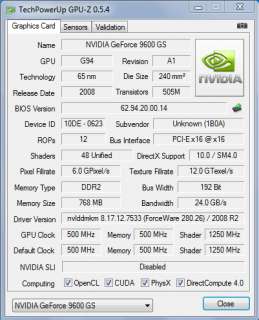 HP Nvidia GeForce 9500GS 512mb PCIE 5189 4536 DVI HDMI  