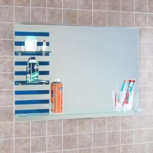    Blue Striped Bath Vanity Mirror with Shelves