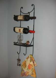 Tuscan Iron Wall Towel and Wine Holder w Shelf & Hooks  