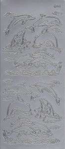 Silver Swimming Dolphins Outline Stickers 3 Sheet Lot 4x9  
