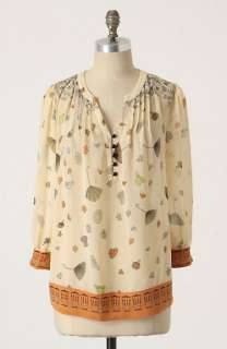 NEW $98 Anthropologie Raining Pouring Umbrellas hats leaves Blouse Top 
