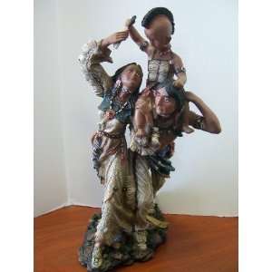  Native American Indian Couple and Child Statue Figurine 