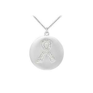  Diamond Breast Cancer Awareness Ribbon Disc Pendant  14K 