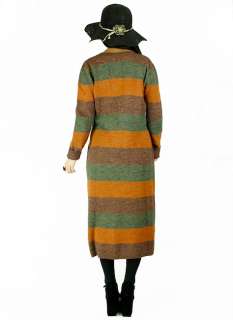 vtg 70s S/M Knit STRIPED Sweater MAXI Dress JACKET Long Cardigan 