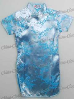 Chinese Girls Cheongsam Mini Dress Light Blue 6C52  