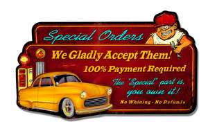Funny Parts Department Special Orders Die Cut Metal 49 Ford Sign by 