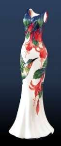 Fushia Hummingbird Dress Vase Porcelain Art Benaya MIB  