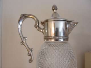 Cut Glass Pitcher Silverplate Top & Handle Ornate Vintage Water  